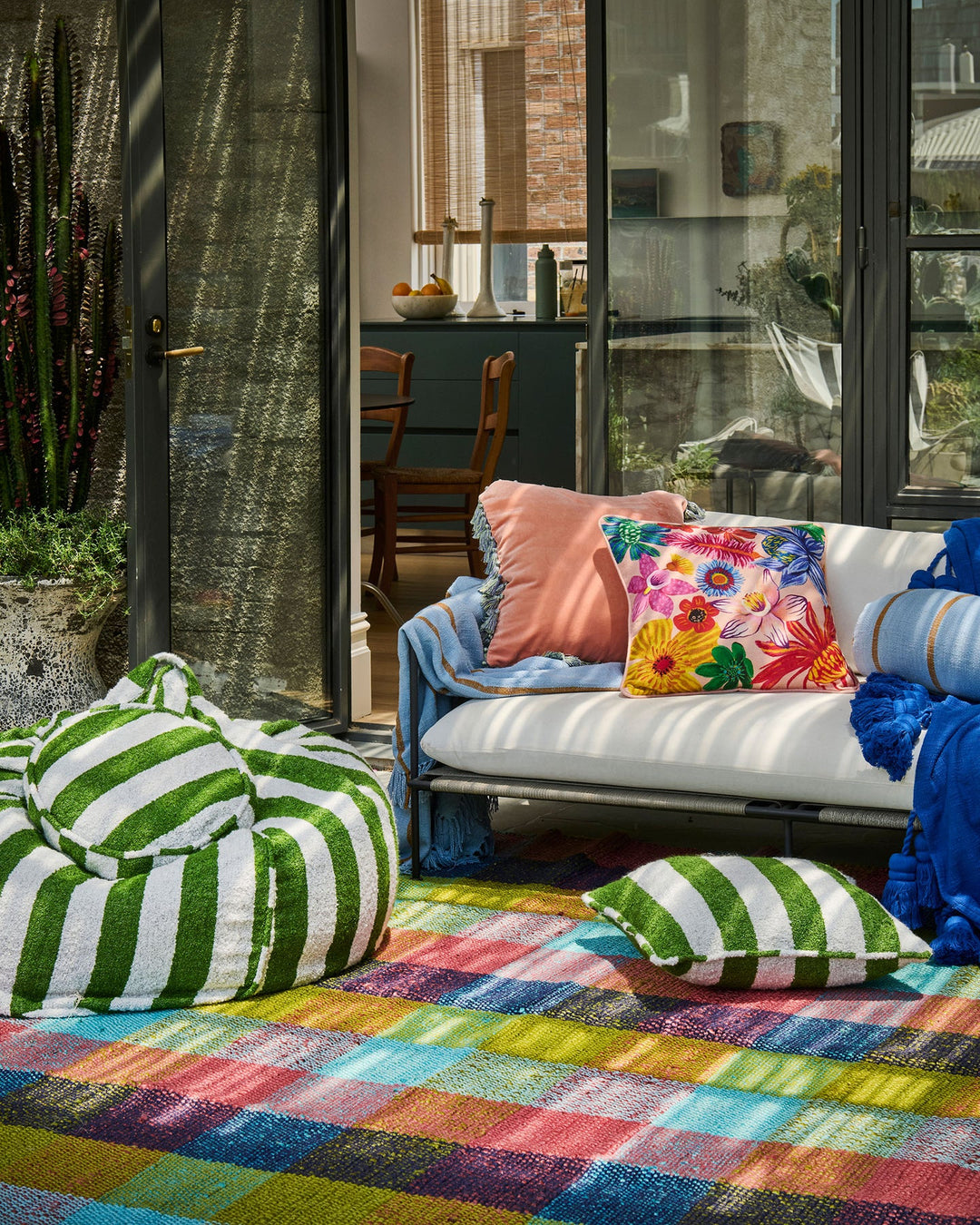 Kip & Co Moss Stripe Square Boucle Cushion