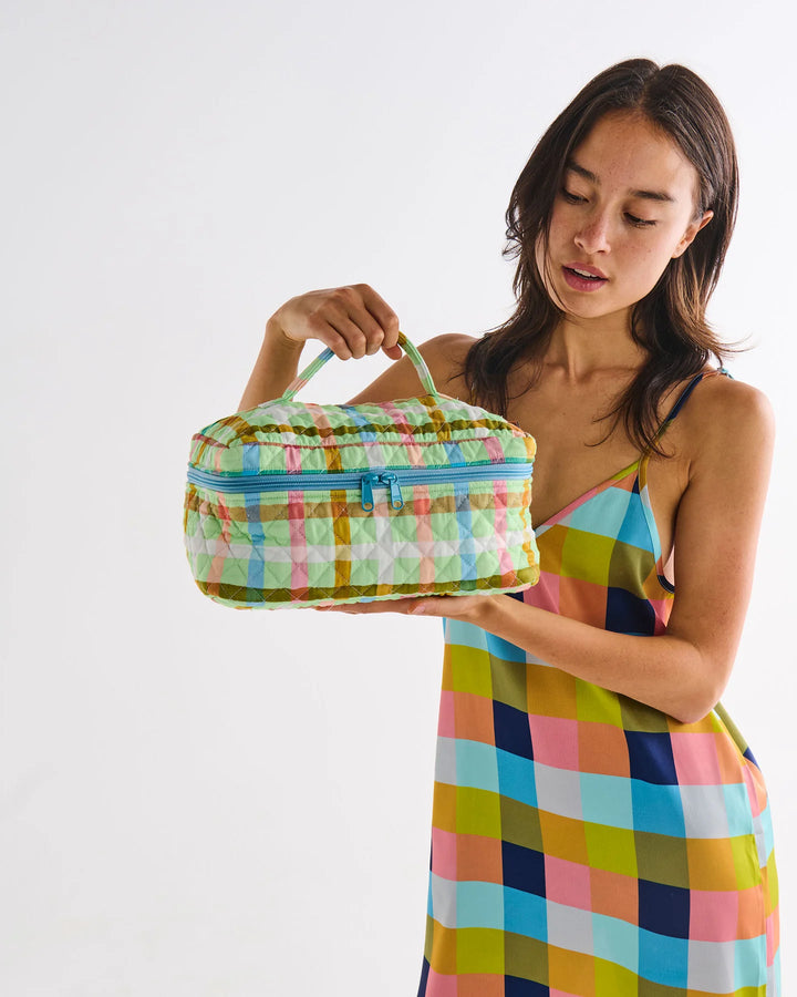 Kip & Co Candy Check Mint Quilted Cotton Toiletry Case