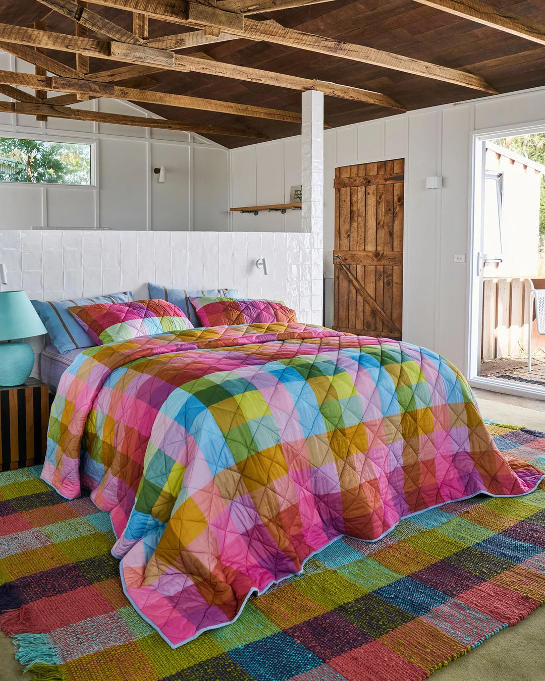 Kip & Co Ponza Tartan Organic Cotton Quilted Bedspread