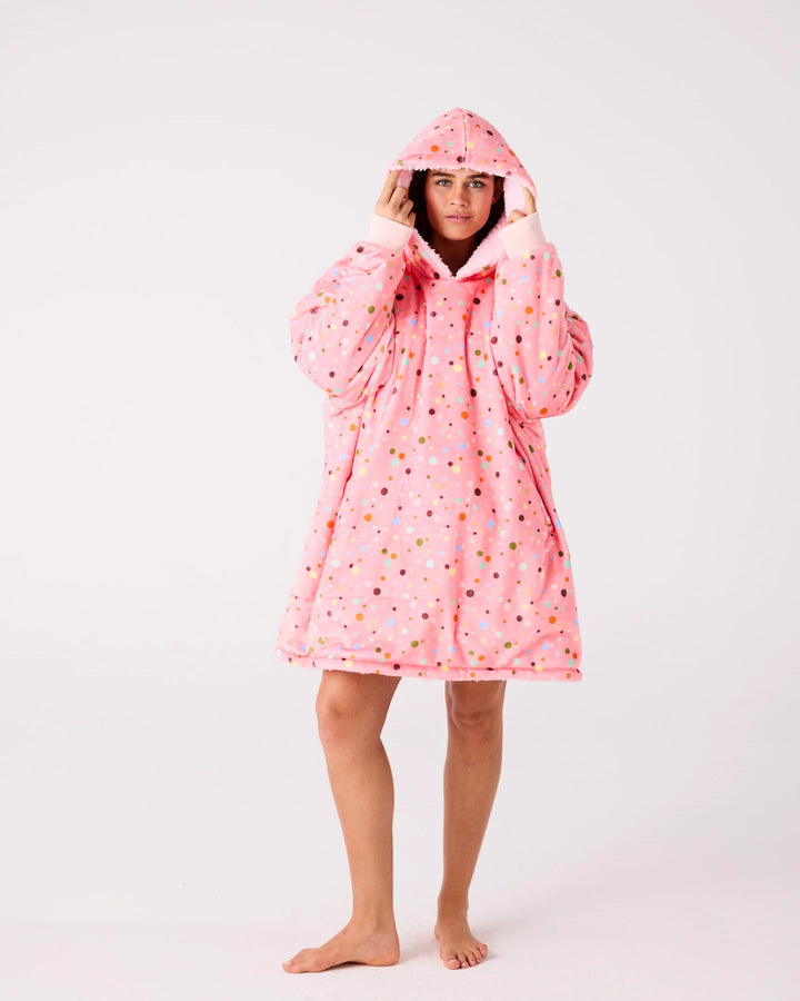 Kip & Co Polkadot Pink Kuddle Hooded Oversized Sweater