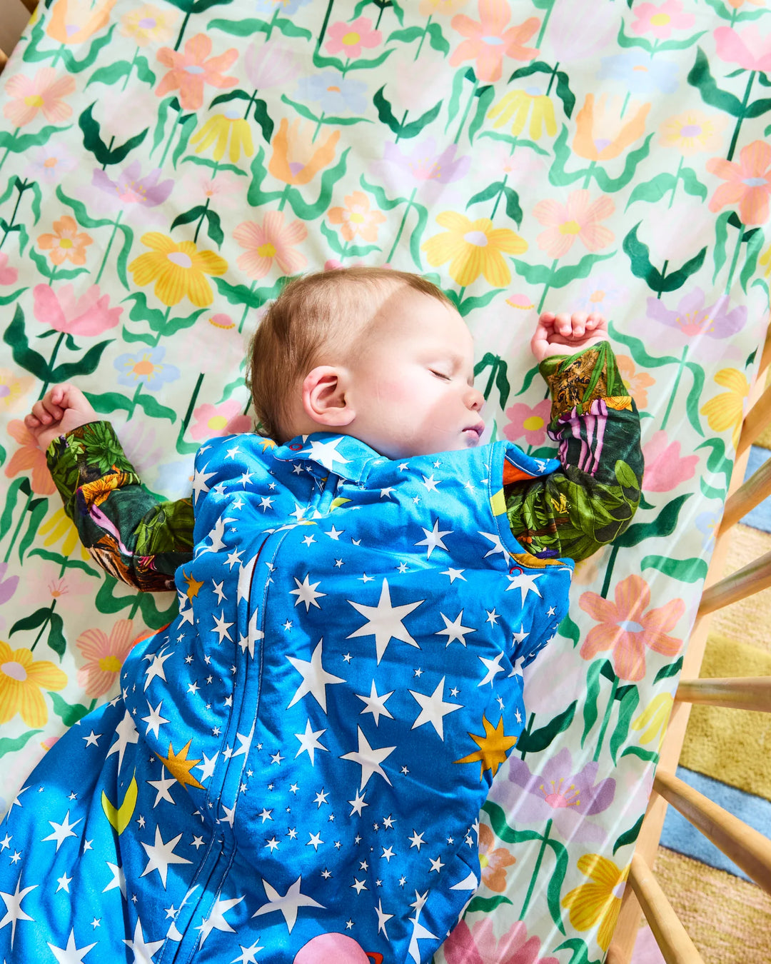 Kip & Co Popping Flowers Green Organic Cotton Baby Fitted Sheet