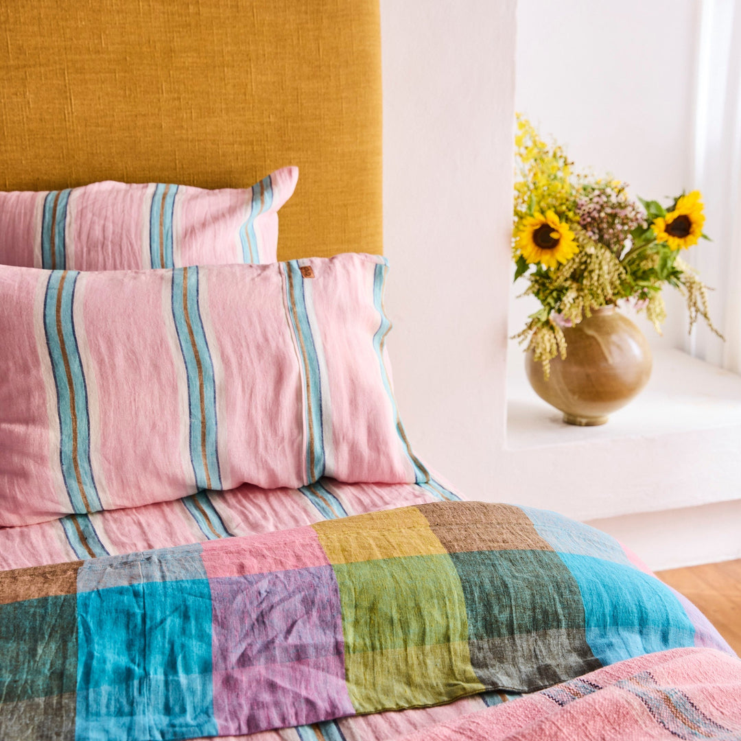 Kip & Co Tickled Pink Stripe Linen Pillowcases