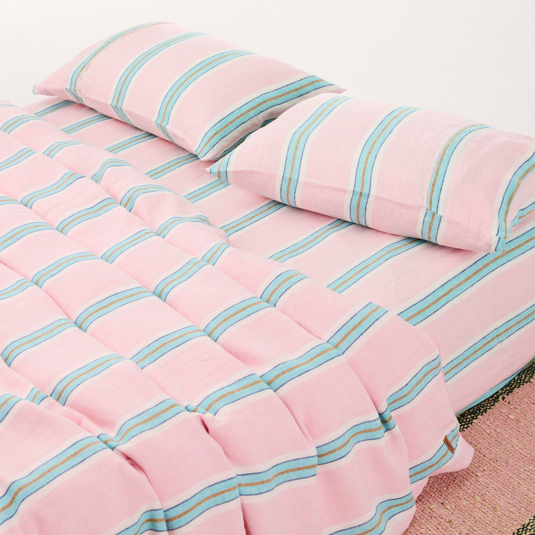 Kip & Co Tickled Pink Stripe Linen Fitted Sheet