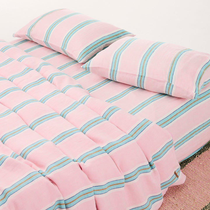 Kip & Co Tickled Pink Stripe Linen Fitted Sheet