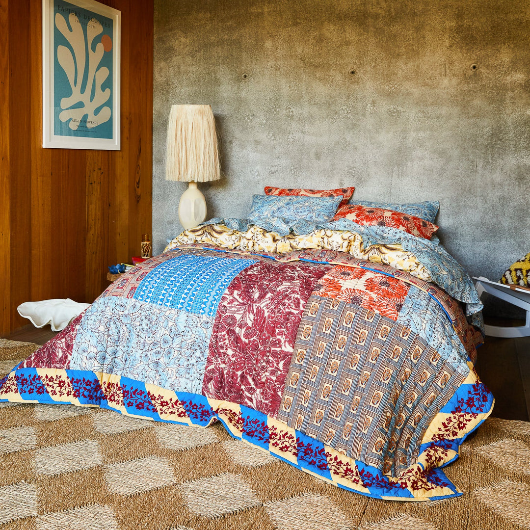 Sage x Clare Clarice Patchwork Bedcover - Azure