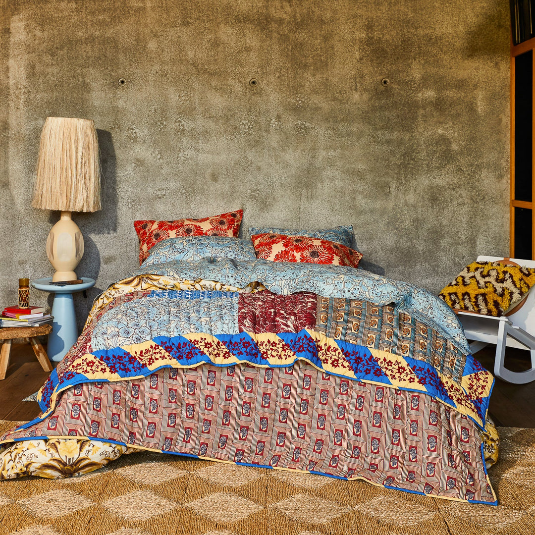 Sage x Clare Clarice Patchwork Bedcover - Azure