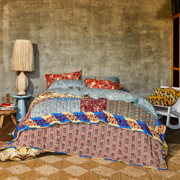 Sage x Clare Clarice Patchwork Bedcover - Azure