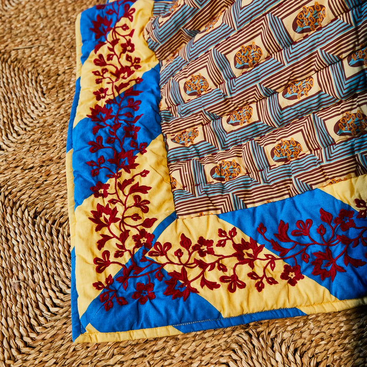 Sage x Clare Clarice Patchwork Bedcover - Azure