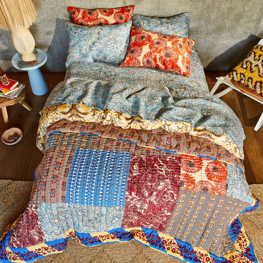 Sage x Clare Clarice Patchwork Bedcover - Azure