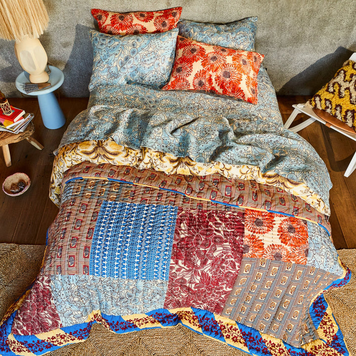 Sage x Clare Clarice Patchwork Bedcover - Azure