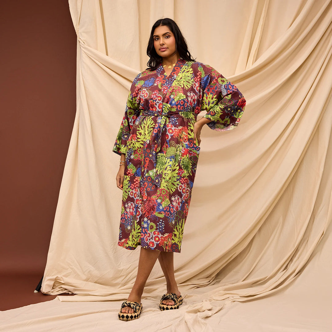 Sage x Clare Cora Cotton Robe - Garnet