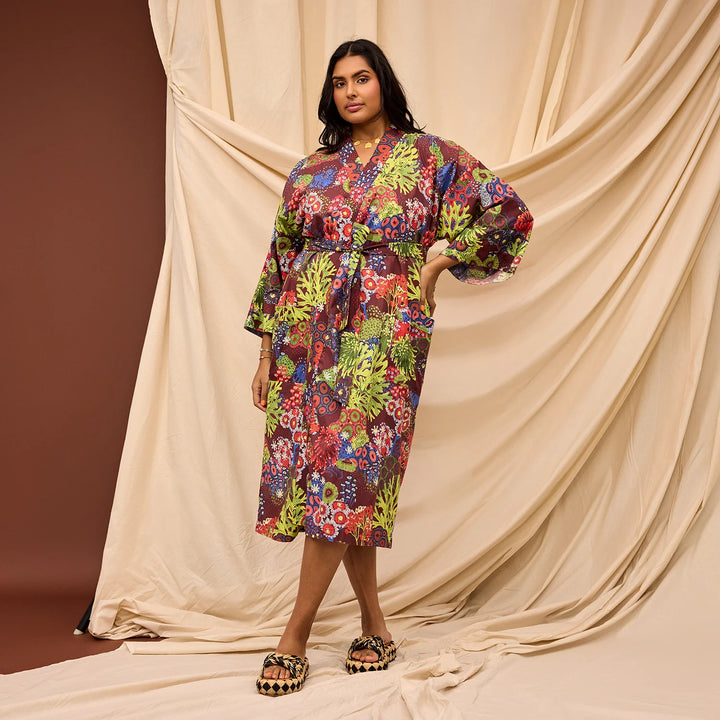 Sage x Clare Cora Cotton Robe - Garnet