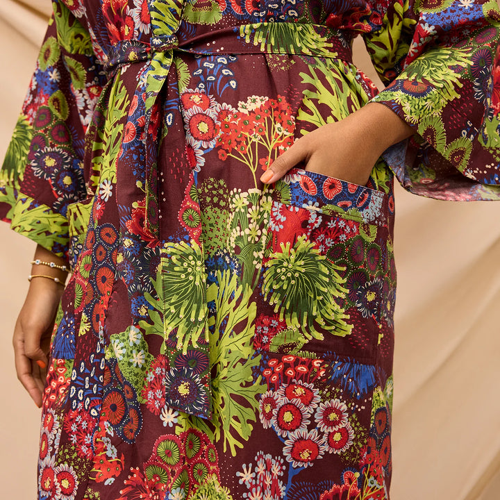 Sage x Clare Cora Cotton Robe - Garnet