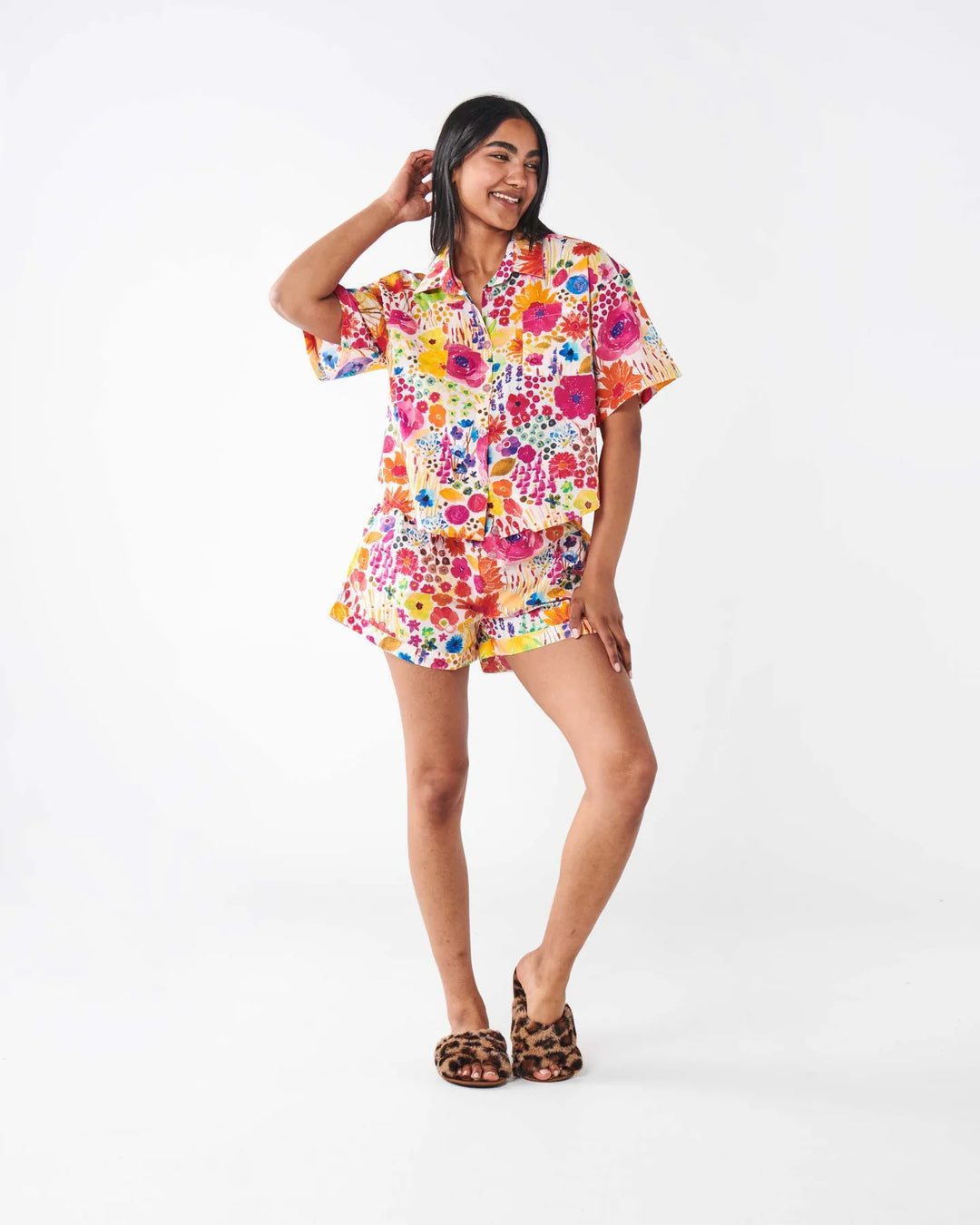 Kip & Co Field Of Dreams In Colour Organic Cotton Short Sleeve Shirt & Short Pyjama Set