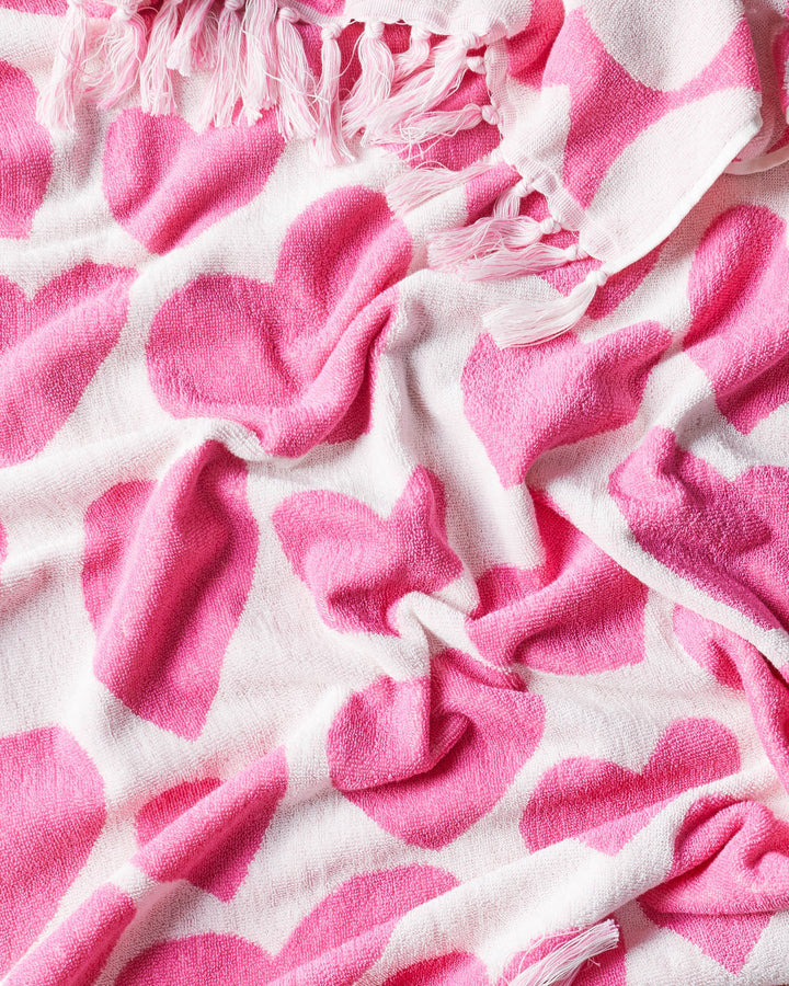 Kip & Co Big Hearted Pink Terry Bath Towel