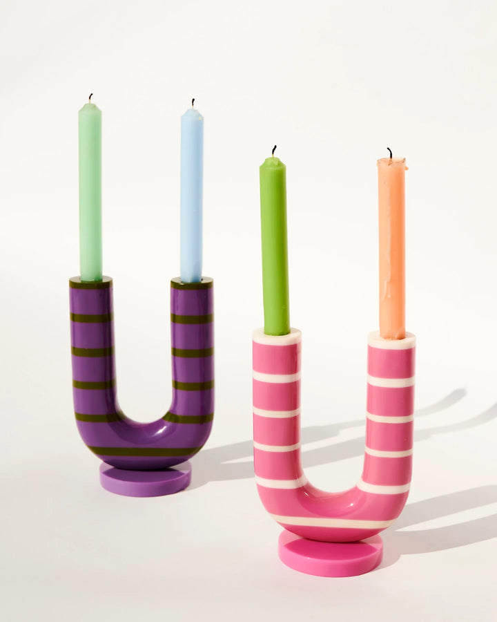 Kip & Co Gypsy Rose Stripe Resin Candlestick Holder