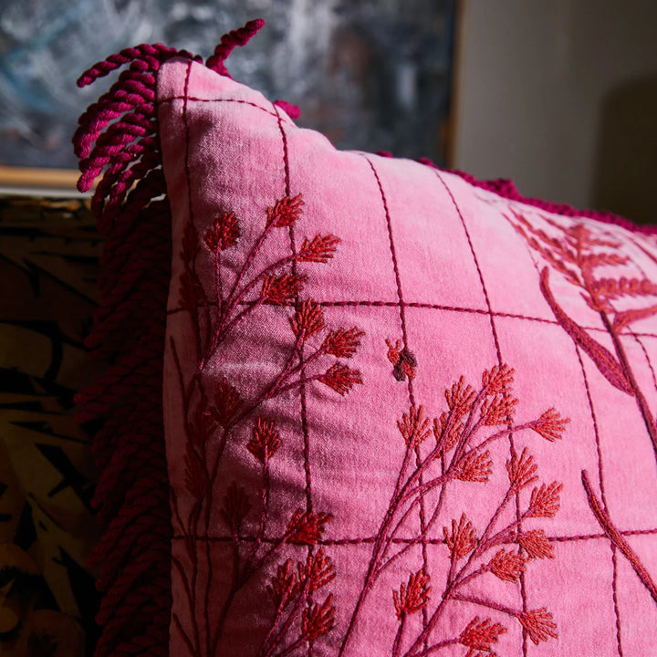Sage x Clare Adelyn Embroidered Cushion - Cosmos Pink