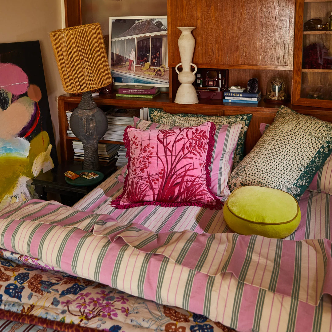 Sage x Clare Adelyn Embroidered Cushion - Cosmos Pink