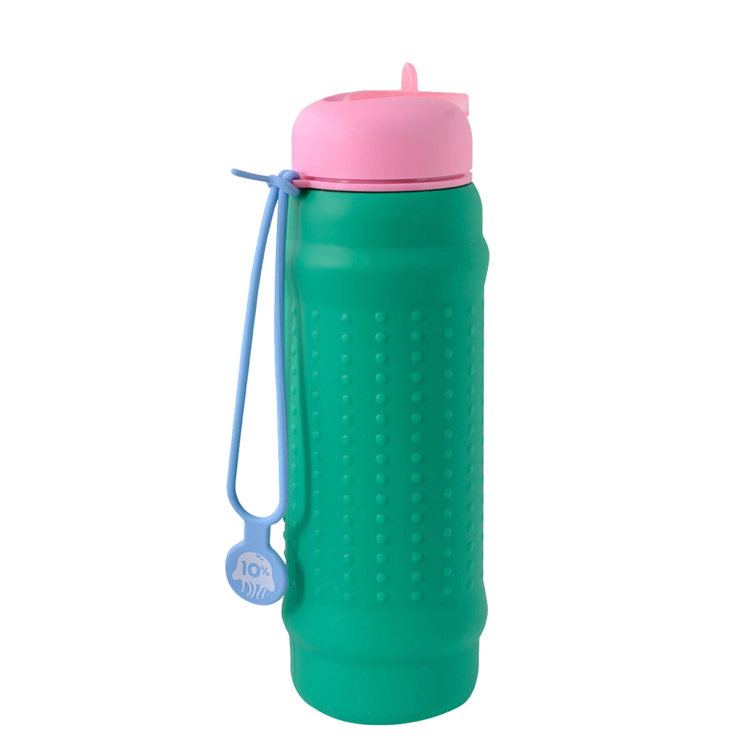 Rolla Bottle - Green, Pink Lid, Dusty Blue Strap