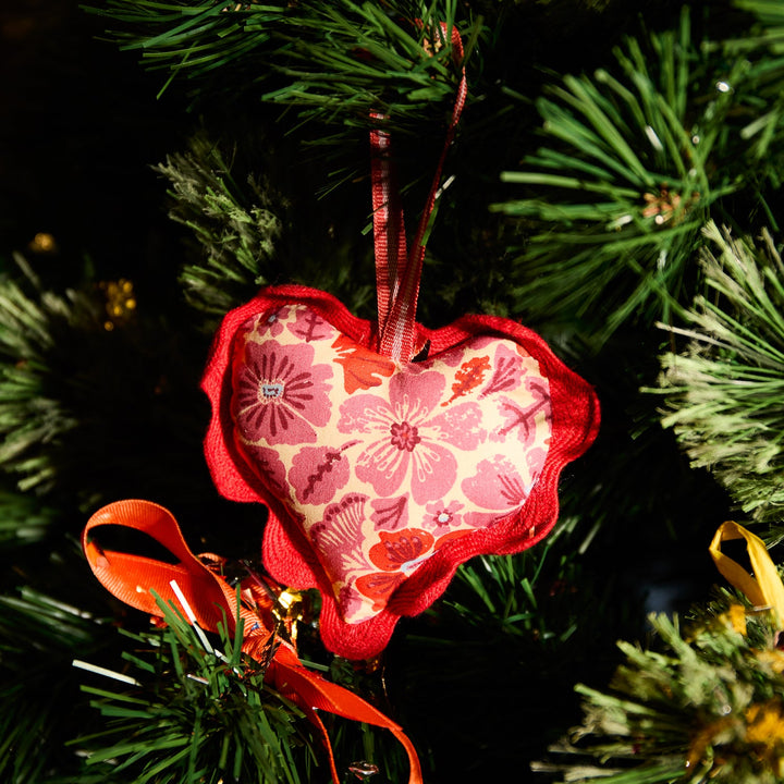 Sage x Clare Magnolia Cotton Heart Decoration - Poppy